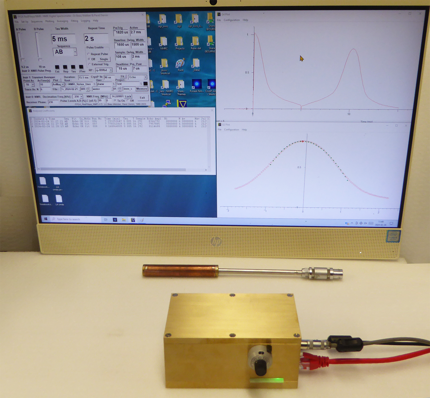 Lab-Tools MK4 NMR Spectrometer, room-temperature NMR Probe, and HP i5 all-in-one Windows 11 Computer.